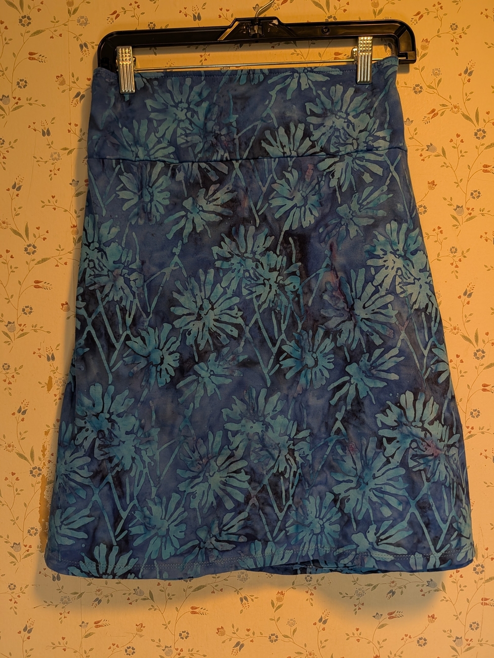 River Skirt Blue Batik Style Floral ALine Skirt Boho Festival Hippie Cotton S